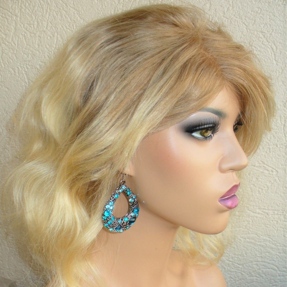 Lace front 100 % real hair mixed blonde wig